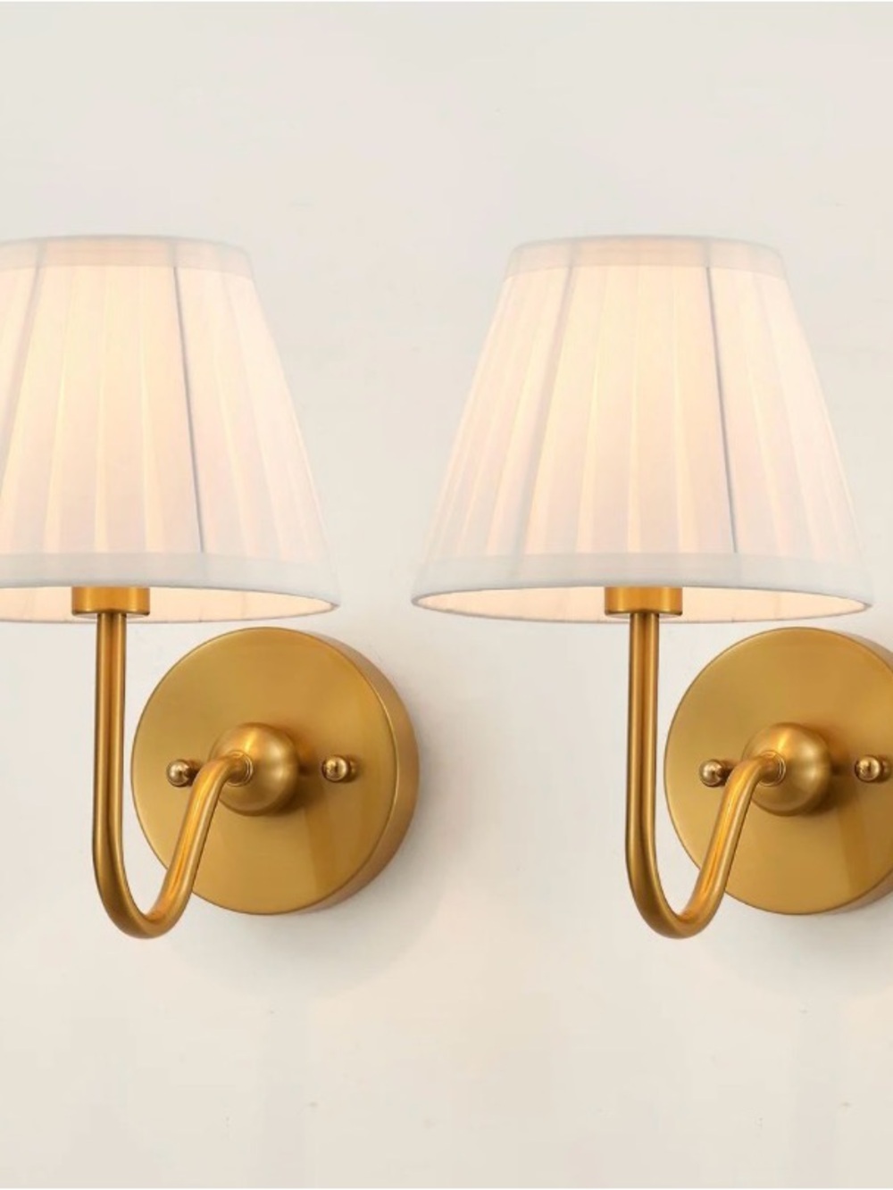 Set of Two Modern Wall Sconces Brass Frabic Wall Lights Contemporary Classic